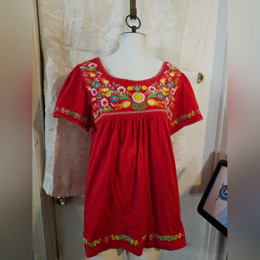 Southern Living Red Floral Embroidered Blouse